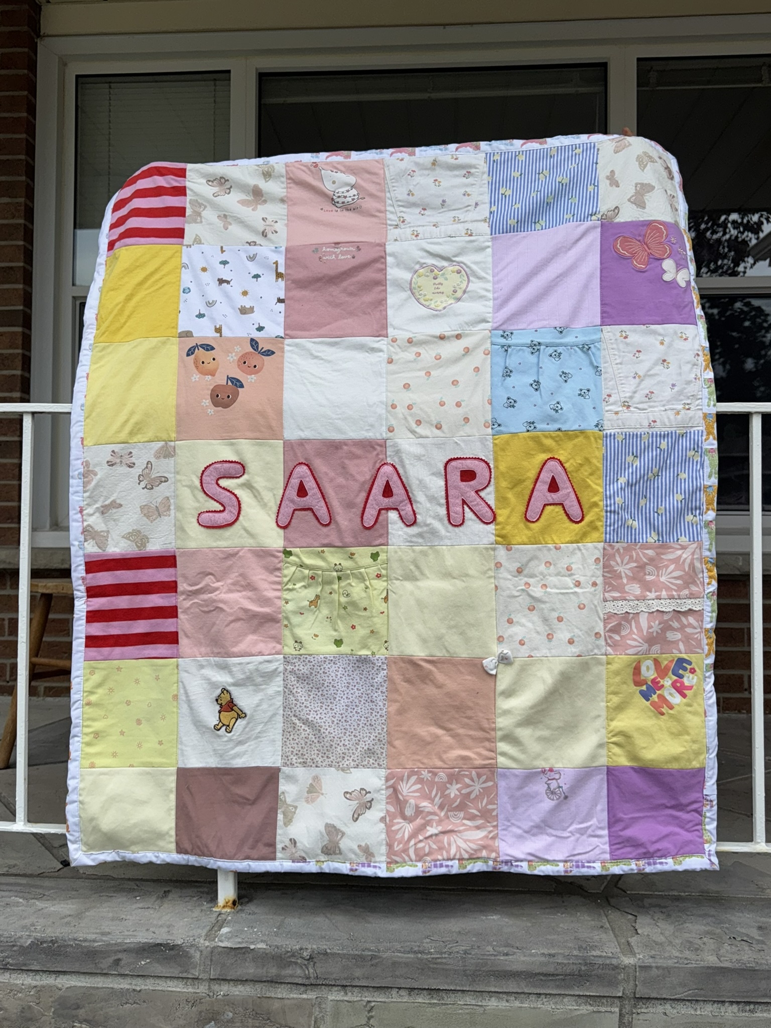 Completed personalised Saara keepsake blanket