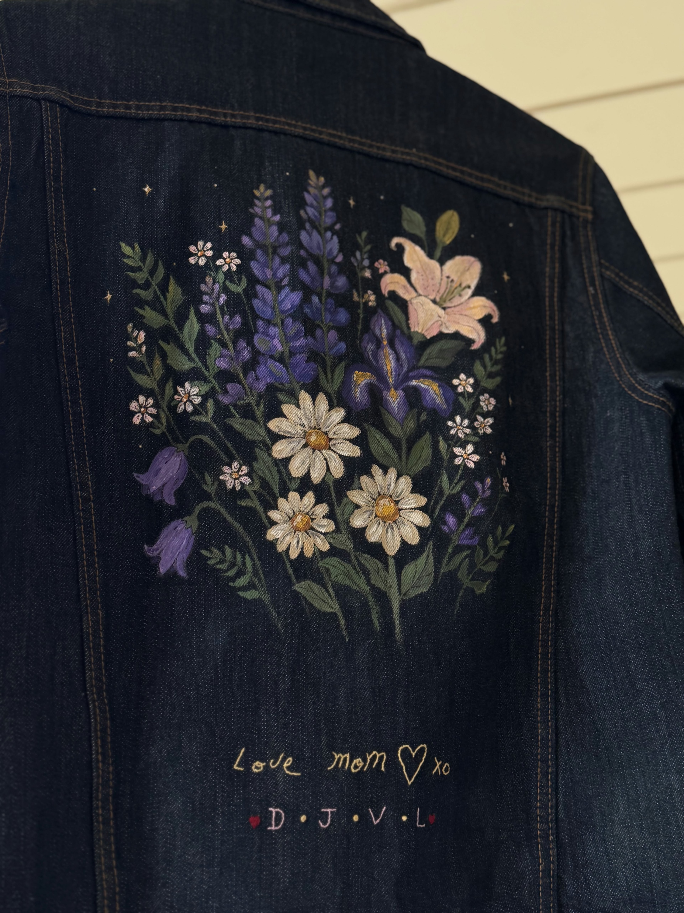 Our floral embroidery on a denim jacket