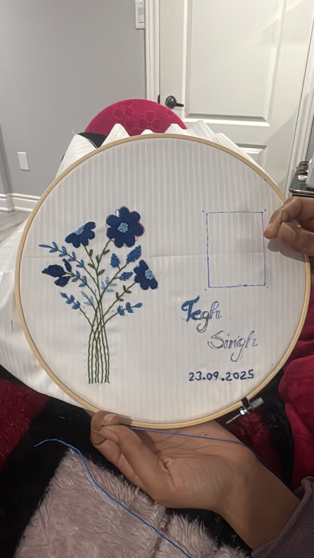 Blue flower personalised hoop